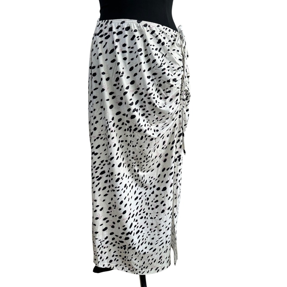 Unbranded Maxi Skirt Black/White‎ Speckled Animal Print Ruched Side Slit Medium